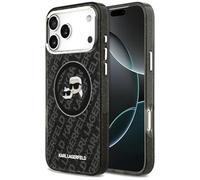 CG MOBILE Karl Lagerfeld IML Glitter Karl & Choupette Teste Logo compatibile con MagSafe Custodia per iPhone 17 Pro Max (nero)