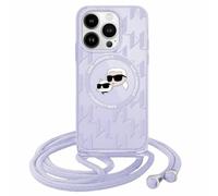 KARL LAGERFELD IML Monogram Karl e Choupette a tracolla CUSTODIA MAGSAFE CON CORDINO per Apple iPhone 15/14/13, Viola