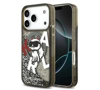 CG MOBILE Karl Lagerfeld Liquid Glitter Choupette Logo compatibile con MagSafe Custodia per iPhone 17 Pro (nero)