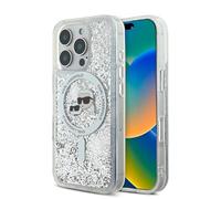 Karl Lagerfeld Custodia Liquid Glitter Karl & Choupette Head Trasparente - iPhone 16 Pro