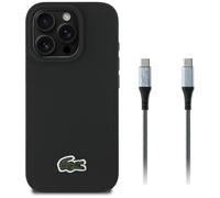 CG MOBILE Lacoste Custodia 2 in 1 + Cavo USB-C Iconic Petit Pique Woven Compatibile con MagSafe per iPhone 16 Pro (Nero)
