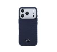 CG MOBILE Mercedes-Benz - Custodia in pelle testurizzata per iPhone 17 Pro Max, compatibile con MagSafe, blu marino