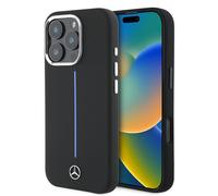 CG MOBILE Mercedes-Benz HC - Custodia per iPhone 16 Pro, resistente, antiurto, compatibile con Magsafe, in silicone con motivo a righe blu, colore nero