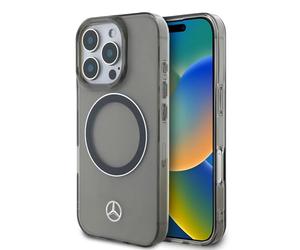 CG MOBILE Mercedes-Benz HC - Custodia per iPhone 16 Pro, resistente, antiurto, compatibile con Magsafe, PC/TPU con anello argentato, custodia trasparente nera