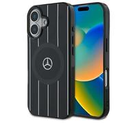 CG MOBILE Mercedes MEHMP16S23HRSK Custodia per iPhone 16 6.1 Pollici Nero Licenza MB Double Layer Crossed Lines Compatibile con MagSafe