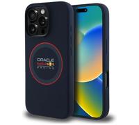 CG MOBILE Red Bull RBHMP16X24SIILVR Custodia per iPhone 16 Pro Max 6.9 Pollici Blu Navy Licenza Silicone Rosso Anello MagSafe