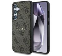CG MOBILE Sotto licenza Guess Custodia per S25 Plus Marrone Pelle 4G Colored Ring Classic Logo Compatibile con MagSafe