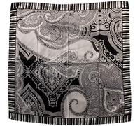 CG - TALENTO FIORENTINO, sciarpa foulard di seta disegno cashmere e paisley con cornice a righe, 100% seta di raso, 90x90cm, disponibile in vari colori, Made in Italy (Bianco e Nero)