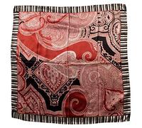 CG - TALENTO FIORENTINO, sciarpa foulard di seta disegno cashmere e paisley con cornice a righe, 100% seta di raso, 90x90cm, disponibile in vari colori, Made in Italy (Bordeaux)