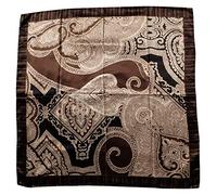 CG - TALENTO FIORENTINO, sciarpa foulard di seta disegno cashmere e paisley con cornice a righe, 100% seta di raso, 90x90cm, disponibile in vari colori, Made in Italy (Marrone)