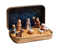 CGACCSD Presepe di Natale Trattoria, Presepe in scatola, 3D Miniature Christmas Nativity Set in una scatola di tin, una statua di Gesù in resina racconta agli amici storie di Natale.