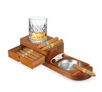 Cgaplus Posacenere in legno per sigari e whisky, sottobicchiere, posacenere con porta sigari e accessori per sigari con fessure, ottimo set regalo per uomo, decorazione per casa e ufficio
