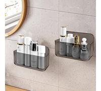 CGBE Mensola per Doccia Senza Foratura, Confezione da 2 Mensole per Bagno, Cestini per Doccia, Mensole per Bagno in Plastica Autoadesive con Montaggio a Parete per Bagno e Cucina.(Grey, Small*2)