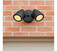 CGC Lighting Lampada da parete per esterni a doppio proiettore a LED, 2 faretti di sicurezza regolabili per garage e capanno da giardino, illuminazione (nero)