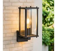 CGC Lighting Lampada da parete per esterni con alimentazione di rete, lanterna coach in vetro smussato per portico e giardino, lampada decorativa impermeabile (nero su)