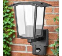 CGC Lighting Lampada da parete per esterni Illuminazione nera lanterna diffusore trasparente LED IP44 E27 (nero PIR)