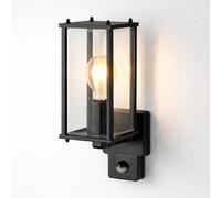 CGC Lighting Lampada da parete per esterni, lanterna, vetro smussato, veranda, interno (nero PIR)
