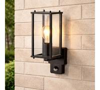 CGC Lighting Lampada da parete per esterni, lanterna, vetro smussato, veranda, interno (nero PIR)