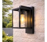 CGC Lighting Lampada da parete per esterni nera, moderna, E27, alimentazione a rete, giardino, portico, patio nero (Nero)