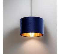 CGC Lighting Paralume per lampada da soffitto, materiale in velluto, tamburo, rotondo, con interno riflettente (Blu)