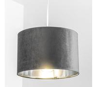 CGC Lighting Paralume per lampada da soffitto, materiale in velluto, tamburo, rotondo, con interno riflettente (Grigio)