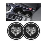 CGEAMDY 2 Pezzi Sottobicchieri per Auto, Rotondo Con Inserto a Cuore Con Strass Sottobicchiere, Antiscivolo Cristalli Sottobicchieri Da Auto per Accessori per La Decorazione Interni Auto (Nero)