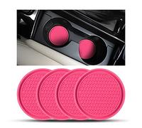 CGEAMDY 4 Pezzi Sottobicchieri da Auto Universale, PVC Spesso Sottobicchieri per Auto, Portabicchieri Inserto Sottobicchieri, Universali Car Coaster per Portabicchieri Portabicchieri(Rosso Rosa)