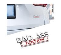 CGEAMDY Emblemi Auto Parafango Laterale Posteriore, Metallo BAD-ASS Edition Emblema Targhetta per Auto Metal Logo, Decalcomania Auto Camion Parafango Posteriore Tronco Badge Sticker(Argento-Rosso)