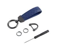CGEAMDY Portachiavi per Auto in Pelle Intrecciata, Portachiavi in Pelle Metallica per Auto Con Anello a D Anti-Perdita, Accessori in Pelle Intrecciata Portachiavi in Metallo Con Anello(Blu)