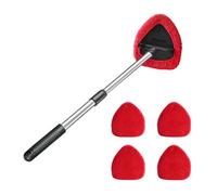 CGEAMDY Pulitore per Parabrezza Auto, Pulitore per Vetri Auto con 4 Pastiglie in Microfibra Lavabili E Riutilizzabili, Kit di Pulizia per Tergicristalli con Manico Lungo Ed Estensibile (Rosso)