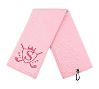 CGFN Asciugamano da golf, idea regalo per uomini e donne, in microfibra, con monogramma ricamato, 40,6 x 61 cm, per sacche da golf con clip, da uomo (rosa, iniziale, S)