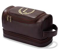CGFN Grande borsa da bagno da uomo, in pelle PU, con iniziale impermeabile, da appendere, idea regalo per viaggi, Natale, compleanno, Marrone scuro, M, L