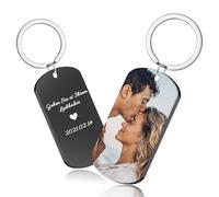 CGFN Portachiavi Personalizzato con Foto Portachiavi in acciaio inox con Testo inciso, Regali Personalizzati per Fidanzato, Fidanzata, Famiglia (Nero)