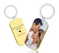 CGFN Portachiavi Personalizzato con Foto Portachiavi in acciaio inox con Testo inciso, Regali Personalizzati per Fidanzato, Fidanzata, Famiglia (Oro)