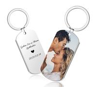 CGFN Portachiavi Personalizzato con Foto Portachiavi in acciaio inox con Testo inciso, Regali Personalizzati per Fidanzato, Fidanzata, Famiglia (Argento)