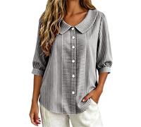 CGGMVCG Camicetta da donna a righe mezza manica con colletto Peter Pan Button Up camicia da donna casual vestibilità ampia top a righe verticali eleganti tuniche casual, Grigio, M