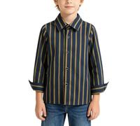 CGGMVCG Camicia a maniche lunghe a righe per bambini con colletto abbottonato camicetta per bambini formale top giovanile elegante casual camicia con tasca, A03 Blu marino, 5-6 Anni
