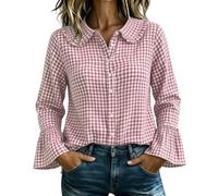 CGGMVCG Camicia da donna a quadri con bottoni, oversize a maniche lunghe, colletto alla Peter Pan, camicetta con volant, casual, a quadretti