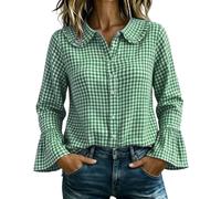 CGGMVCG Camicia da donna a quadri con bottoni, oversize a maniche lunghe, colletto alla Peter Pan, camicetta con volant, casual, a quadretti