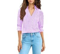 CGGMVCG Camicie a righe da donna con maniche a 3/4 con scollo a V camicetta da donna elegante avvolgente top elegante casual ufficio abbigliamento da lavoro con colletto camicette da lavoro, Viola, L