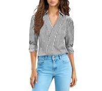 CGGMVCG Camicie a righe da donna con maniche a 3/4 con scollo a V camicetta da donna elegante avvolgente top elegante casual ufficio abbigliamento da lavoro con colletto camicette da lavoro, Grigio