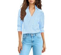 CGGMVCG Camicie a righe da donna con maniche a 3/4 con scollo a V camicetta da donna elegante avvolgente top elegante casual ufficio abbigliamento da lavoro con colletto camicette da lavoro, Blu, XL