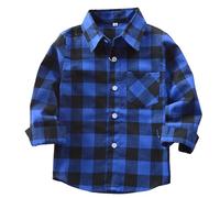 CGGMVCG Camicie con bottoni scozzesi per bambini Ragazzi Ragazze a quadri a maniche lunghe con colletto Top casual Tartan Flanella Camicetta Autunno, Nero e blu, 18-24 Mesi