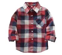 CGGMVCG Camicie con bottoni scozzesi per bambini Ragazzi Ragazze a quadri a maniche lunghe con colletto Top casual Tartan Flanella Camicetta Autunno, rosa, 2-3 Anni