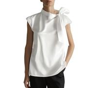 CGGMVCG Camicie da Donna in Seta alla Moda con Colletto Fiocco Nodo Camicetta in Raso a Maniche Corte estive Eleganti Top Larghi per Le Donne, Bianco, XL