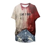 CGGMVCG Camicie da donna per Halloween Splatter Shirt I'm Fine Camicia a maniche corte scollo a V vestiti per Halloween donna, bianco, XL