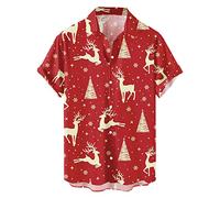 CGGMVCG Camicie Natalizie hawaiane da Uomo con Babbo Natale Colori Assortiti 3D Digitale da Uomo Camicia Natalizia abbottonata, Z08 Rosso, XXL