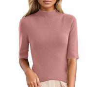 CGGMVCG Comode Magliette da Donna Maglione Slim Fit Collo a Lupetto Maniche Corte Strato Base Casual Top da Donna Estate, Rosa, XXL