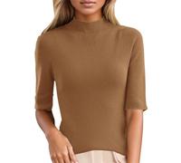 CGGMVCG Comode Magliette da Donna Maglione Slim Fit Collo a Lupetto Maniche Corte Strato Base Casual Top da Donna Estate, Marrone, L