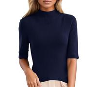 CGGMVCG Comode Magliette da Donna Maglione Slim Fit Collo a Lupetto Maniche Corte Strato Base Casual Top da Donna Estate, Marina Militare, L